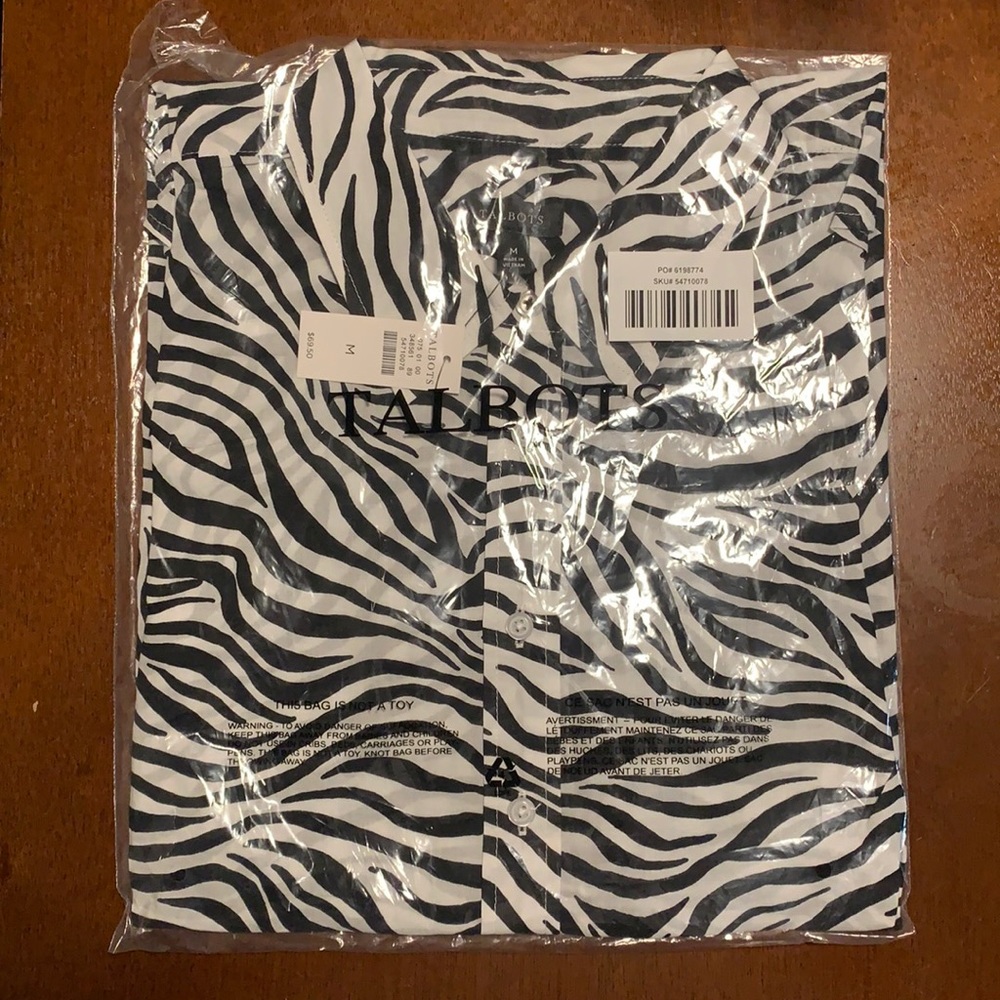 BRAND NEW Talbots Zebra Shirt in original package